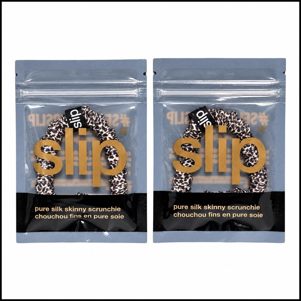 Slip Pure Silk Skinny Scrunchie Leopard Print Set of 2 New Slipsilk Hair Ties